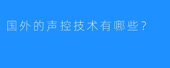 国外的声控技术有哪些？