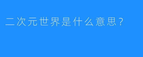 二次元世界是什么意思？